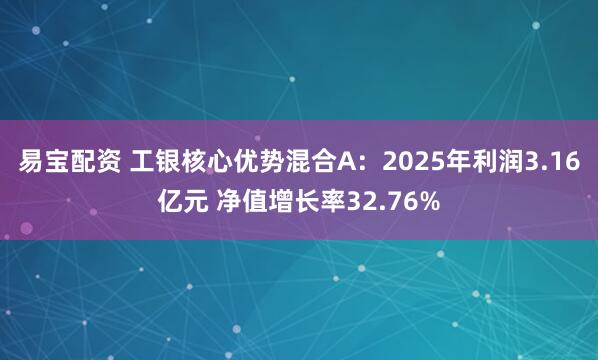 易宝配资 工银核心优势混合A：2025年利润3.16亿元 净值增长率32.76%